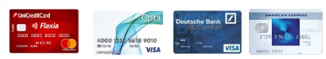 immagini carte di credito flexia, opta, db comfort, blu american express 