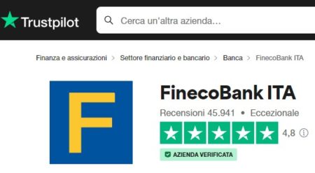 screenshot punteggio fineco bank su trustpilot.com