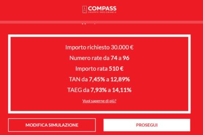 schermata simulazione compass prestito 30000 euro